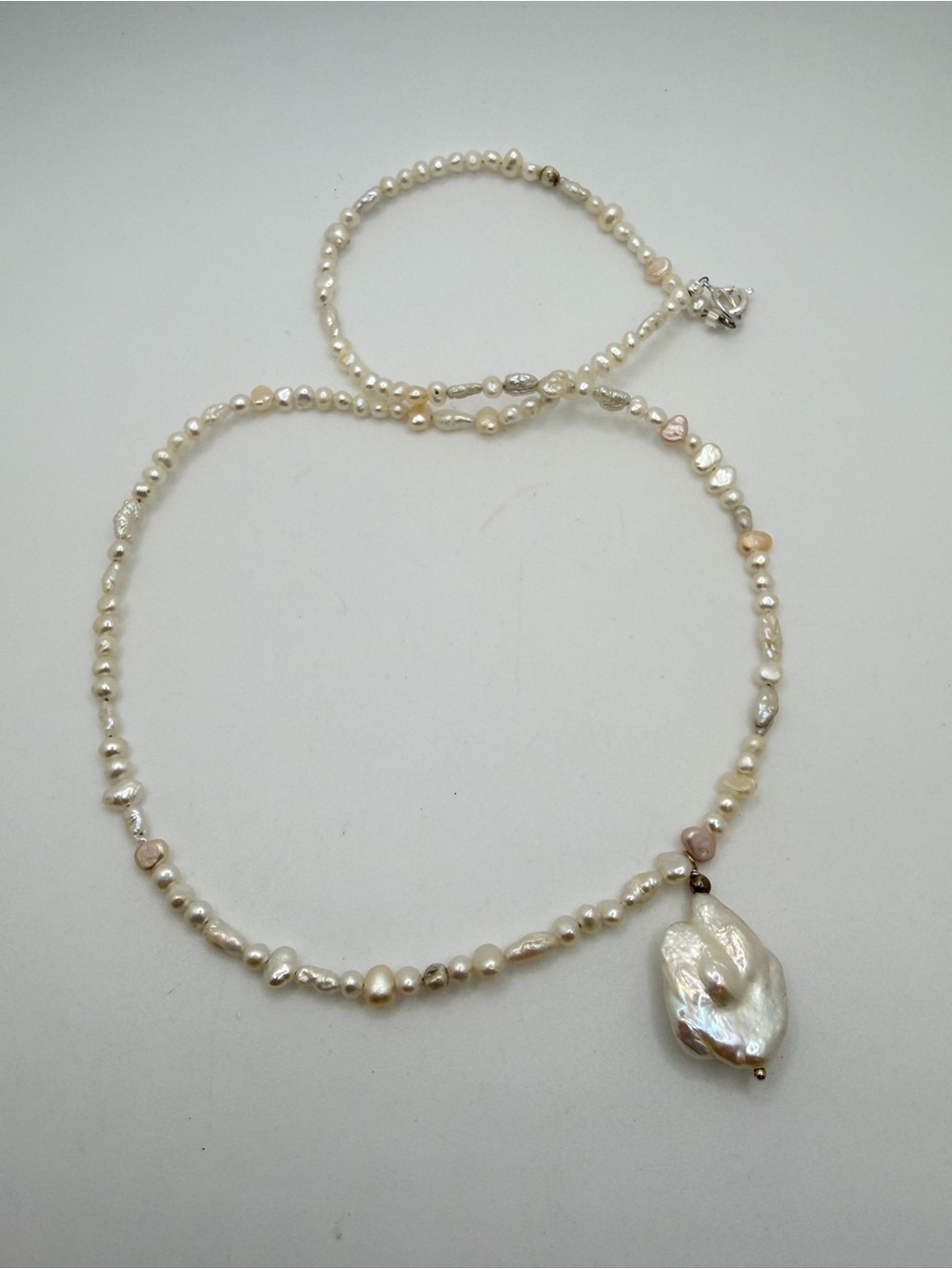 20" Revived! Genuine Freshwater pearl w/ 21x16mm pearl pendant necklace in 925!